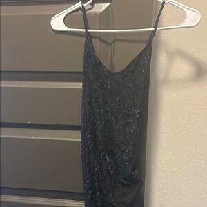 Sleek Black Glitter Backless Dress